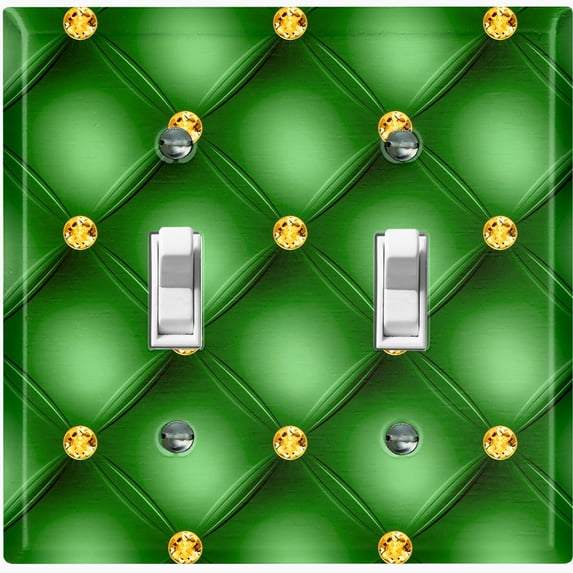 Metal Light Switch Plate Cover Yellow Diamond Tufted Green Wallpaper DIA006