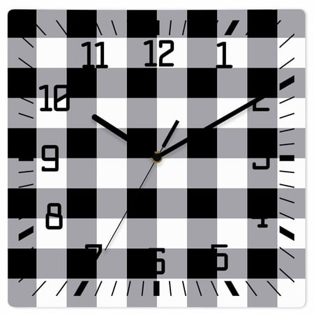 Vintage Farmhouse Wooden Wall Clock Silent Non Ticking, Black and White Checkered Square Wall Clocks Battery Operated, Decor Clock for Home Office, Living Room, Kitchen, 12 Inch
