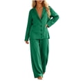 thumbnail image 4 of Cagogo Women's 2 Piece Long Sleeve V Neck Top Wide Leg Pants Set Solid Boho Vacation Outfits Loose Casual Lounge Tracksuits Travel Airport Clothes, Army Green S, 4 of 7