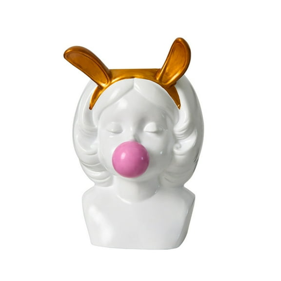 Bubble Blowing Girl Creative Vase, Pen Holder Decoration Ornaments, Dry Vase Home Living Room Desktop Art Statue ()