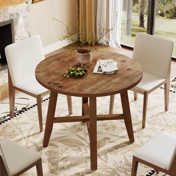 Finmind Solid Wood Round Dining Table for 2-4, 31.5-Inch Farmhouse Small Kitchen Table