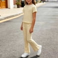 thumbnail image 4 of Zpanxa Girls Outfits Girls Striped Short Sleeve Tee and Flare Pants Set Ruffle Hem 2 Piece Casual Outfit, 4 of 5