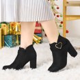 thumbnail image 2 of Botines de tacón alto grueso con punta redonda en forma de corazón para mujer Negro 40, 2 of 7