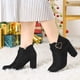 thumbnail image 2 of Botines de tacón alto grueso con punta redonda en forma de corazón para mujer Negro 41, 2 of 7