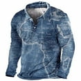 thumbnail image 1 of Blusas y camisas de manga larga con cuello redondo para hombre, blusa informal de moda con cuello vuelto, manga larga y botones estampados, blusa para hombre, 1 of 2
