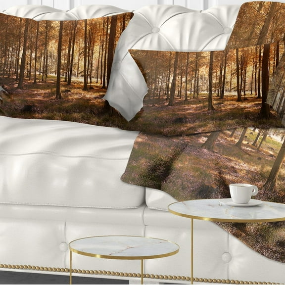 Designart Thick Fall Forest with Orange Leaves - Landscape Photography Throw Pillow - 12x20