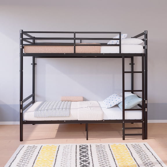 Twin Over Twin Bunk Bed, Heavy Duty Metal Bunk Bed Frame with Safety Guardrails, Ladder, 550 LBS Weight Capacity, Convertible Kids Teen Adult Bed, Mattress not Included