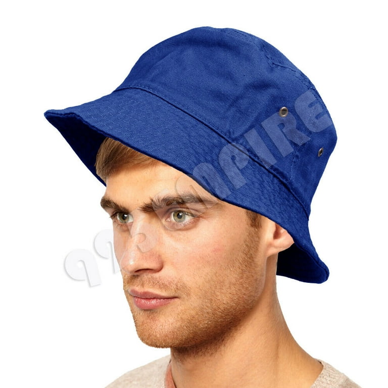 Men's Bucket Hat Cap Cotton Fishing Boonie Brim Safari Summer Camping Size  X/XL, Royal Blue