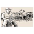 thumbnail image 4 of Jazz Music Ceramic Toothbrush Holder, Art of Saxophonist Playing at River Bank Palm Trees Bungalow Reflection, Decorative Versatile Countertop for Bathroom, 4.5" X 2.7", Beige Black, by Ambesonne, 4 of 4