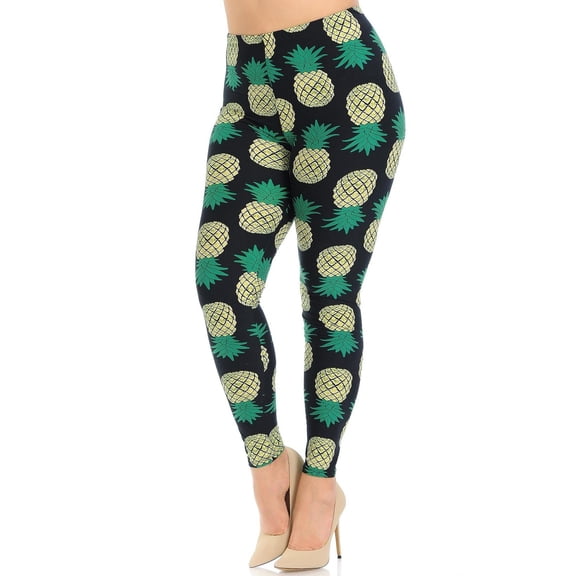 Buttery Soft Green Pineapple Plus Size Leggings - 3X-5X (One Size Plus,Green)