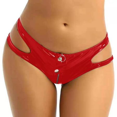 Yuhangmm High Gloss Leather Sexy Zipper Split Sexy Briefs plus Size Bustier Lingerie for Women