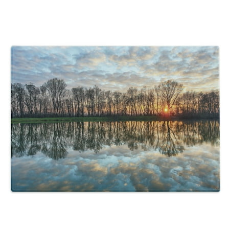 

Landscape Cutting Board Lake Sunset with the Mirroring Crystal Water and Horizon over Forest Boho Decorative Tempered Glass Cutting and Serving Board Large Size Multicolor by Ambesonne