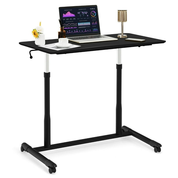 Costway Escritorio para Ordenador de Pie/Sentado con Altura Regulable 4 Ruedas Mesa para Casa Oficina Dormitorio 95 x 52 x 70-107 cm