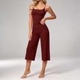 thumbnail image 4 of Women's Soft 2 Piece Athletic Outfits Solid Color Crop Cami Tops and Stretch Capri Wide Leg Pants Daily Workout Yoga Matching Sets Wine, 4 of 9