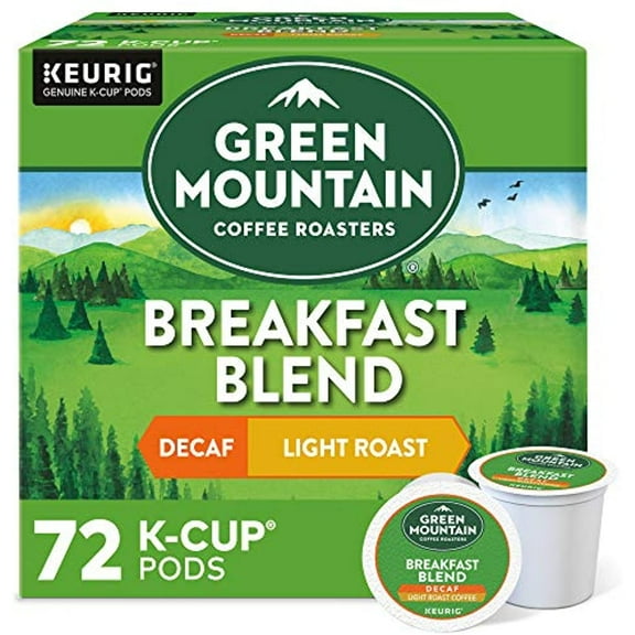 Green Mountain Coffee Roasters Breakfast Blend Decaf, Single-Serve Keurig K-Cup Pods, Light Roast Coffee, 72 Count