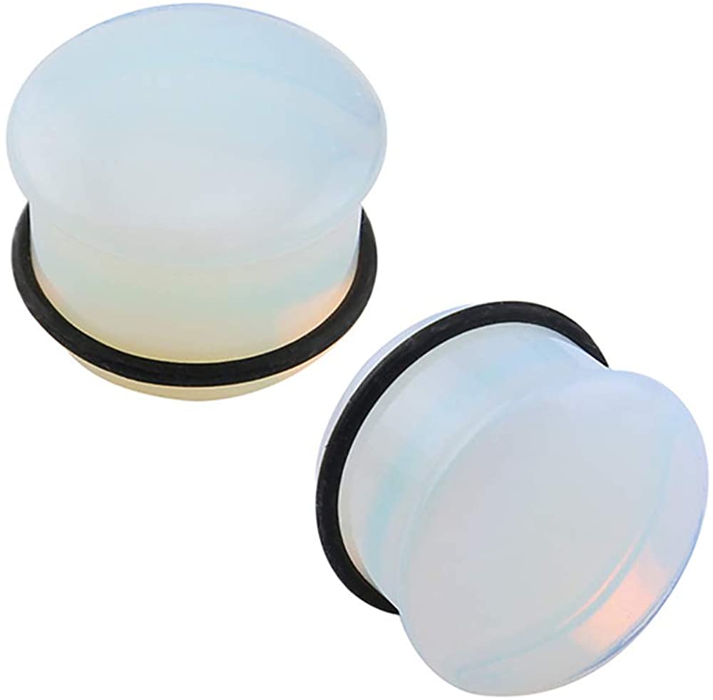 Bouchons D'Oreille Et Tunnels En Pierre Opalite - Design Simple Flare Avec Joint Torique, Pour Étirage (Paire)