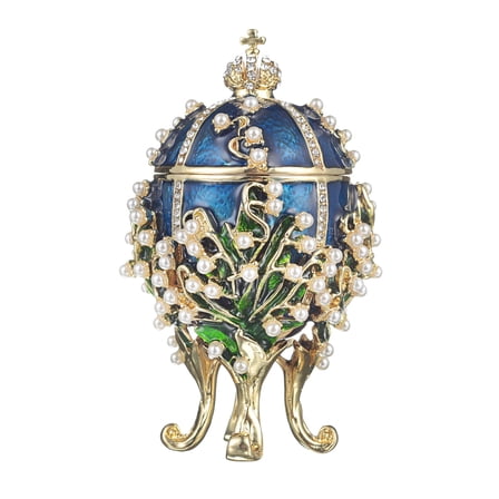 danila-souvenirs Faberge style Lilies of the Valley Egg / Trinket Jewel Box 3.4'' (8.5 cm) blue