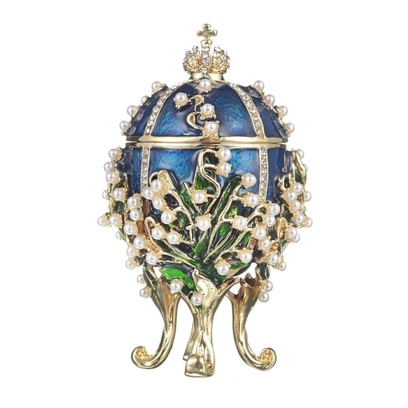 danila-souvenirs Faberge style Lilies of the Valley Egg / Trinket Jewel Box 3.4'' (8.5 cm) blue