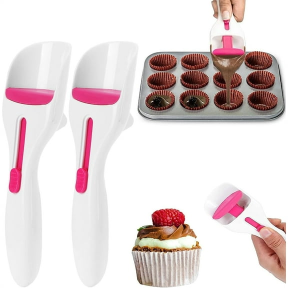 NOGIS 2 Pcs Cupcake Batter Scoop, Pancake Batter Dispenser, Cupcake Scoop Cake Batter Dispensing Spoon, One Touch Slide Button Cake Pastry Spatula Spoon Flour Dispenser Spoon Ice Cream Scoop DIY