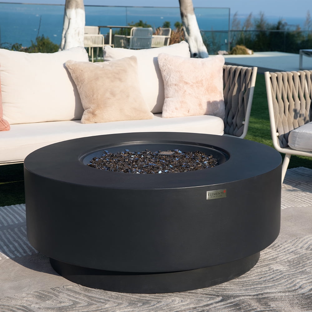 Elementi Plus Nimes Natural Gas Fire Pit for Outside Outdoor Fire Pit Table Smokeless Firepit Concrete Round Fire Bowl Patio Heater Fireplace 60000 BTUs - Dark Grey, 40.9 x 40.9 Inches