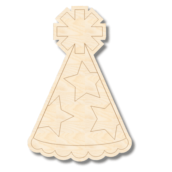 Unfinished Wood Etched Star Party Hat Shape 3" / 1/4"