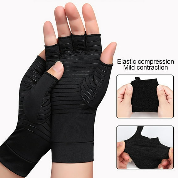 1 Pair Half Finger Wrist Protective Elastic Ridding Gloves Copper Fiber Arthritis Compression Gloves Cycling Accessories