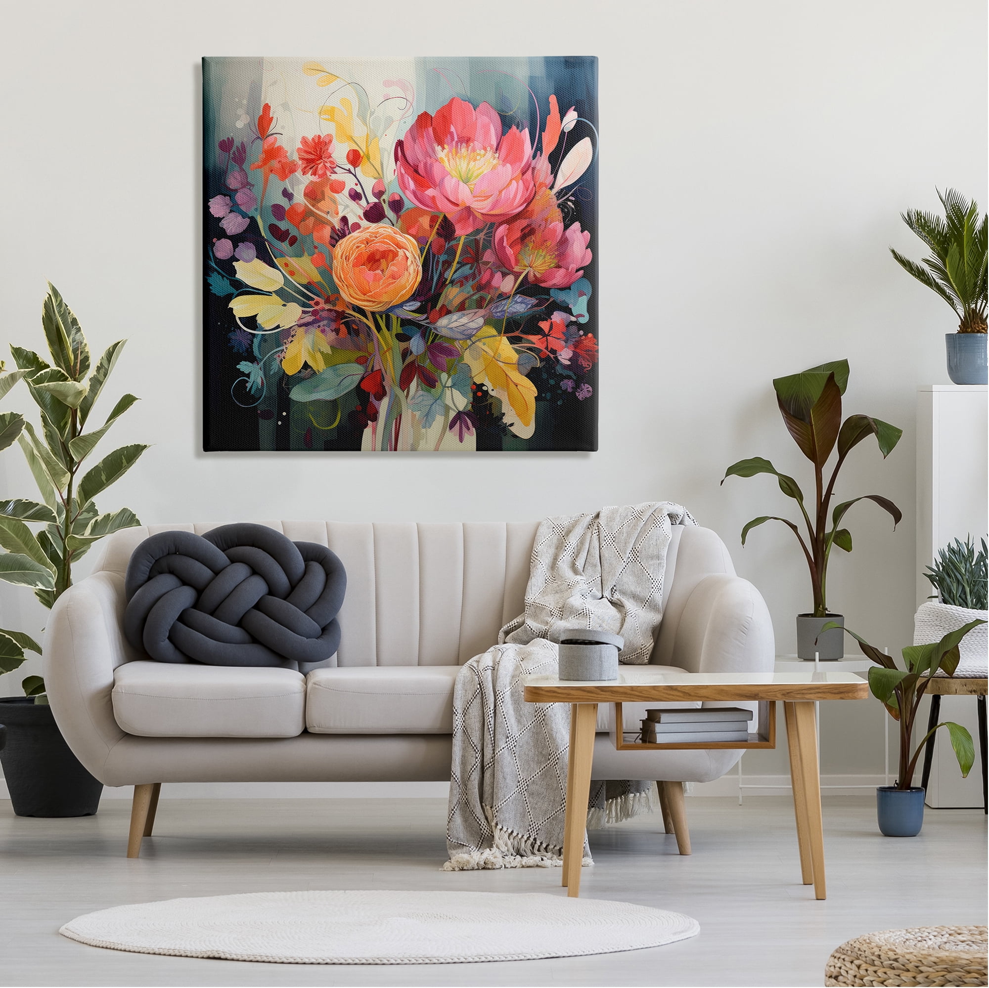 Stupell Industries Modern Mixed Blooms Botanical & Floral Painting Gallery Wrapped Canvas Art Print Wall Art, 36 x 36