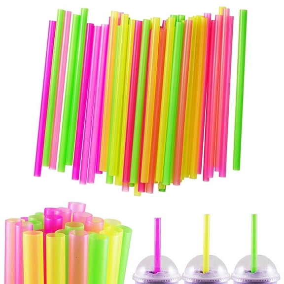 200 Pcs Neon Drinking Straws Smoothie Milkshake Tea Plastic Party Favors Large