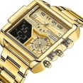 thumbnail image 1 of Relojes de lujo a la moda para hombre, reloj de cuarzo grande analógico Digital cuadrado deportivo de acero inoxidable dorado para, 1 of 3