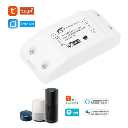 New Tuya Wifi Switch 10A/2200W Wireless Remote Switch DIY Relay Module for Android/IOS APP Control Timer Compatible with Alexa Google Home for Universal Smart Home