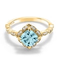thumbnail image 2 of Gem Stone King 18K Yellow Gold Plated Silver Sky Blue Topaz and Moissanite Solitaire Ring for Women (2.34 Cttw, Cushion Cut 7MM, Gemstone, Available in Size 5, 6, 7, 8, 9), 2 of 4