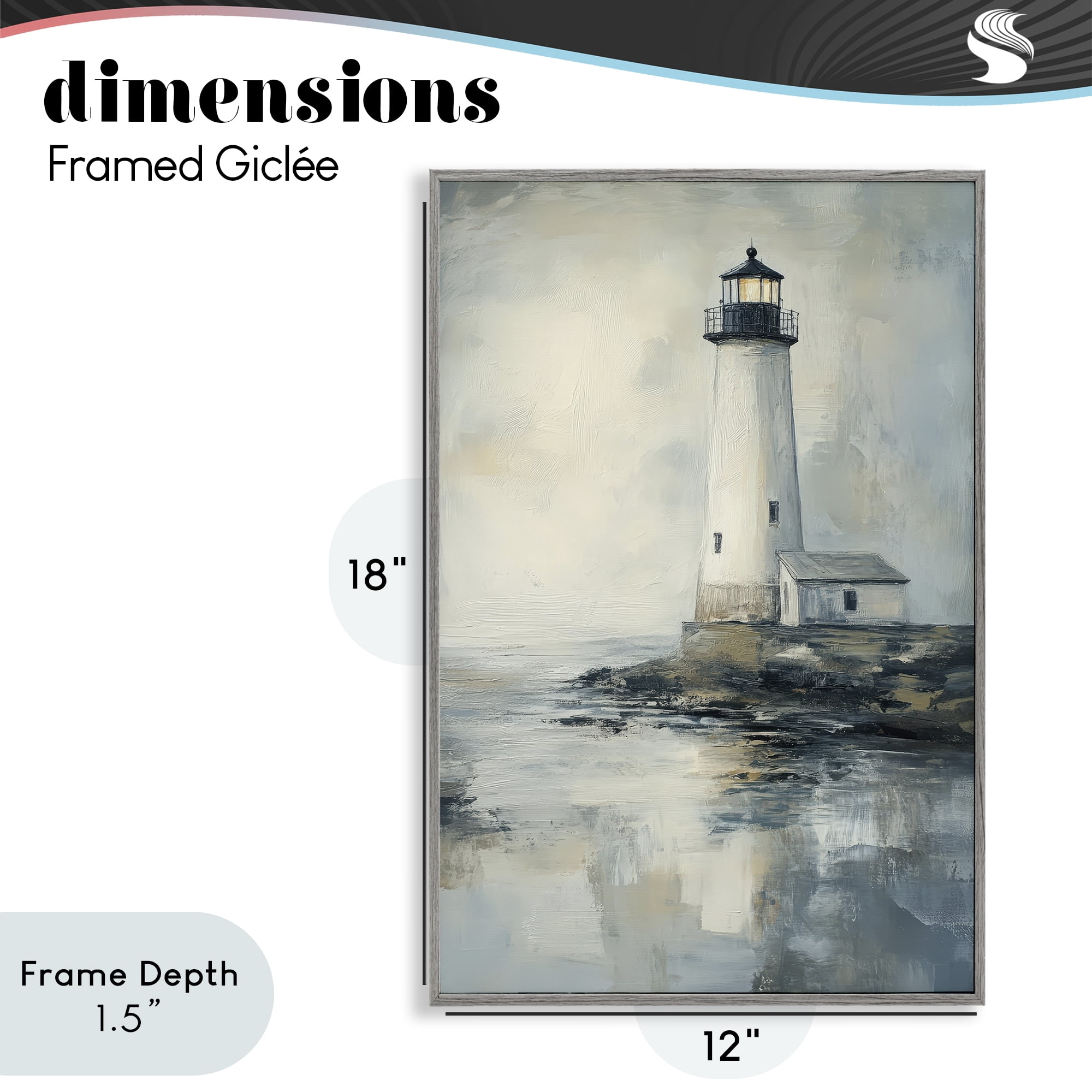 Stupell Industries Moody Lighthouse Reflecting Gray Framed Giclee Art, design by Petal Prints Design
