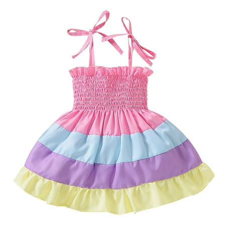 

koaiezne Dress Colour Suspender 3M-24M Girls Baby Princess Patchwork Beach Rainbow Sleeveless Dresses Girls Dresses Print Shirt Dress Thanksgiving Dress Girls 8