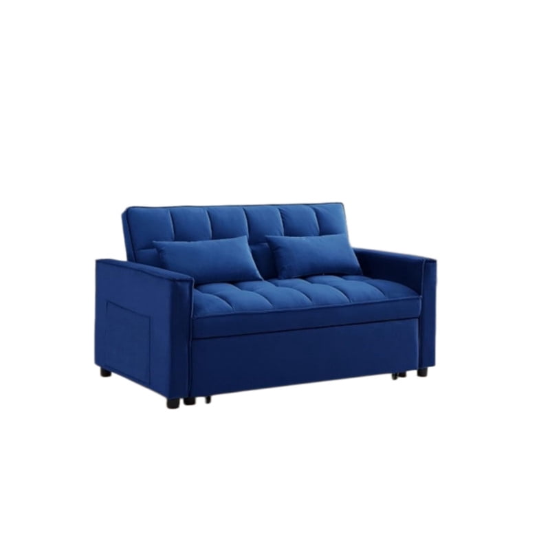 3 in 1 Convertible Sleeper Sofa Bed, 55" Modern Loveseat Pull Out Couch with Adjustable Reclining Backrest & Side Pockets, Velvet Loveseat for Living Room