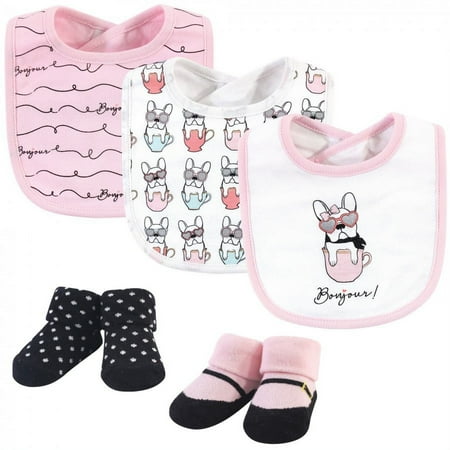 UPC: 0660168562583 | Hudson Baby Infant Girl Cotton Bib and Sock Set 5pk  Pink Bonjour  One Size