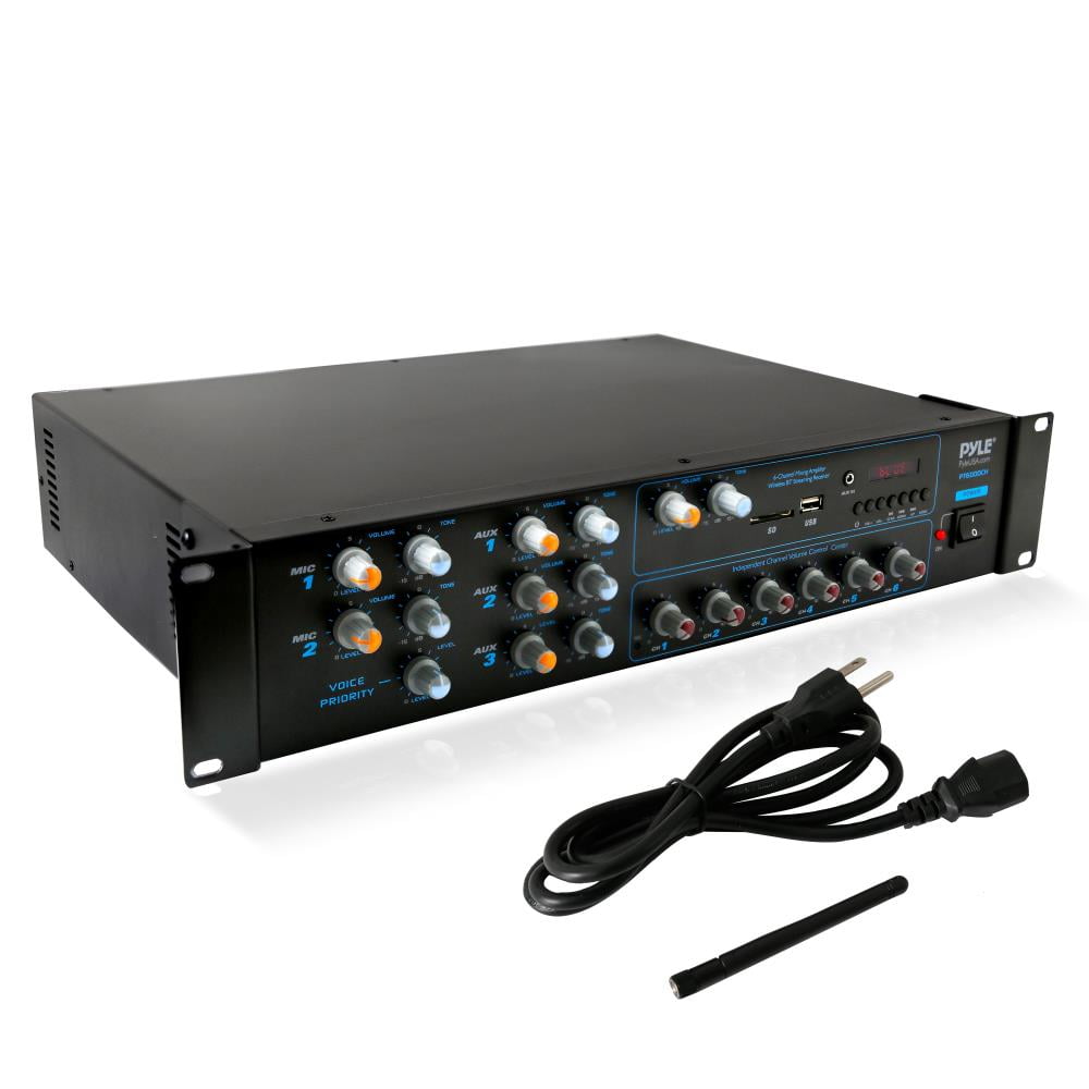 PYLE PT6000CH - 6-Ch. Powered Bluetooth Amplifier Receiver | Multi-Zone Audio & Microphone Control System with FM Radio, Mic Talkover Function, 4200 Watt