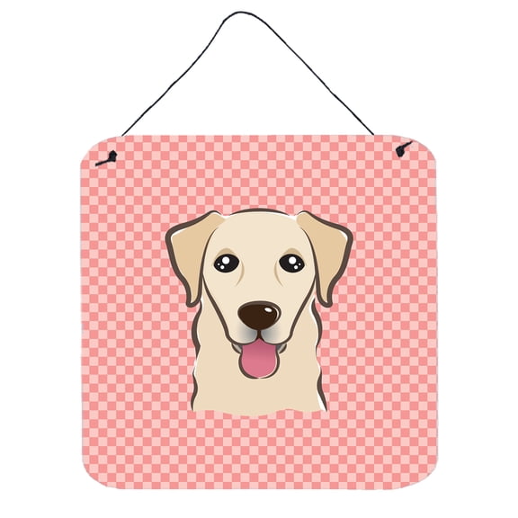 Caroline's Treasures BB1252DS66 Checkerboard Pink Golden Retriever Wall or Door Hanging Prints, 6x6, multicolor