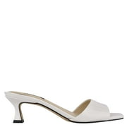Nine West Indra White Square-Toe Low Heel Leather Sole Heeled Sandal (9.5, White)