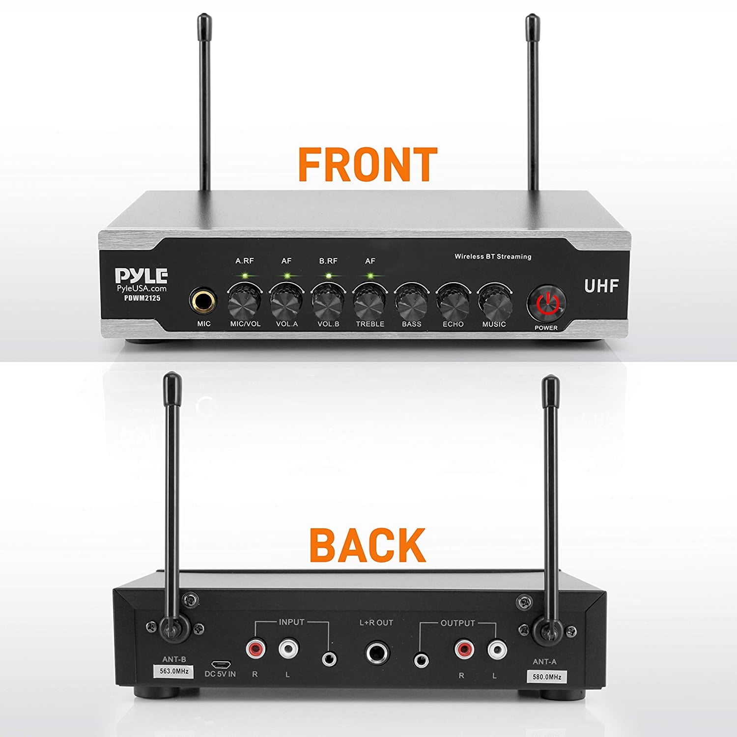 Pyle Portable Uhf Wireless Microphone System Battery Operate Dual Bluetooth Cordless Microphone Set