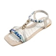 thumbnail image 4 of Rokment Women's Ethnic Boho Flat Dress Sandals Beach Vacation Casual Colorful Braided Wide Width Square Toe Low Heel Walking Sandals Summer Bride Wedding B Size 7, 4 of 5