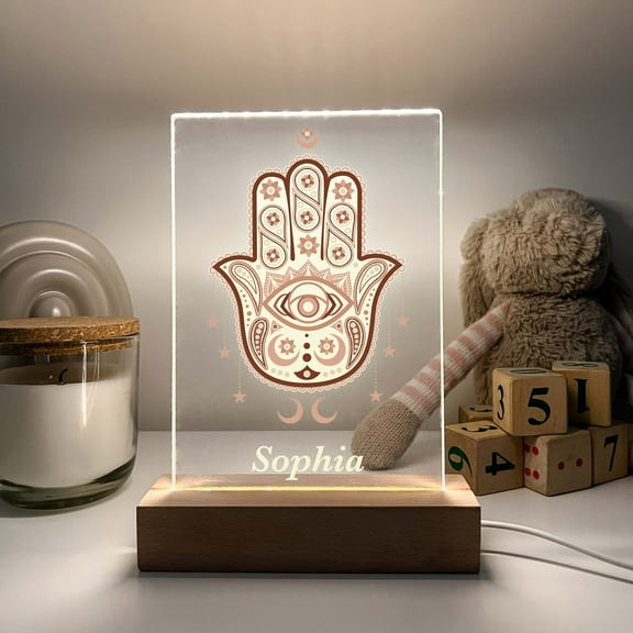 Hamsa Hand Protection Night Light Up Table Lamp LED Personalized Custom Perfect for Spiritual Enthusiasts, Positive Energy & Unique Gifts!