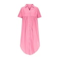 thumbnail image 4 of AherBiu Cotton Linen Dresses for Women Button down Shirt Lapel V Neck Short Sleeve Lightweight Long Summer Dress, 4 of 5