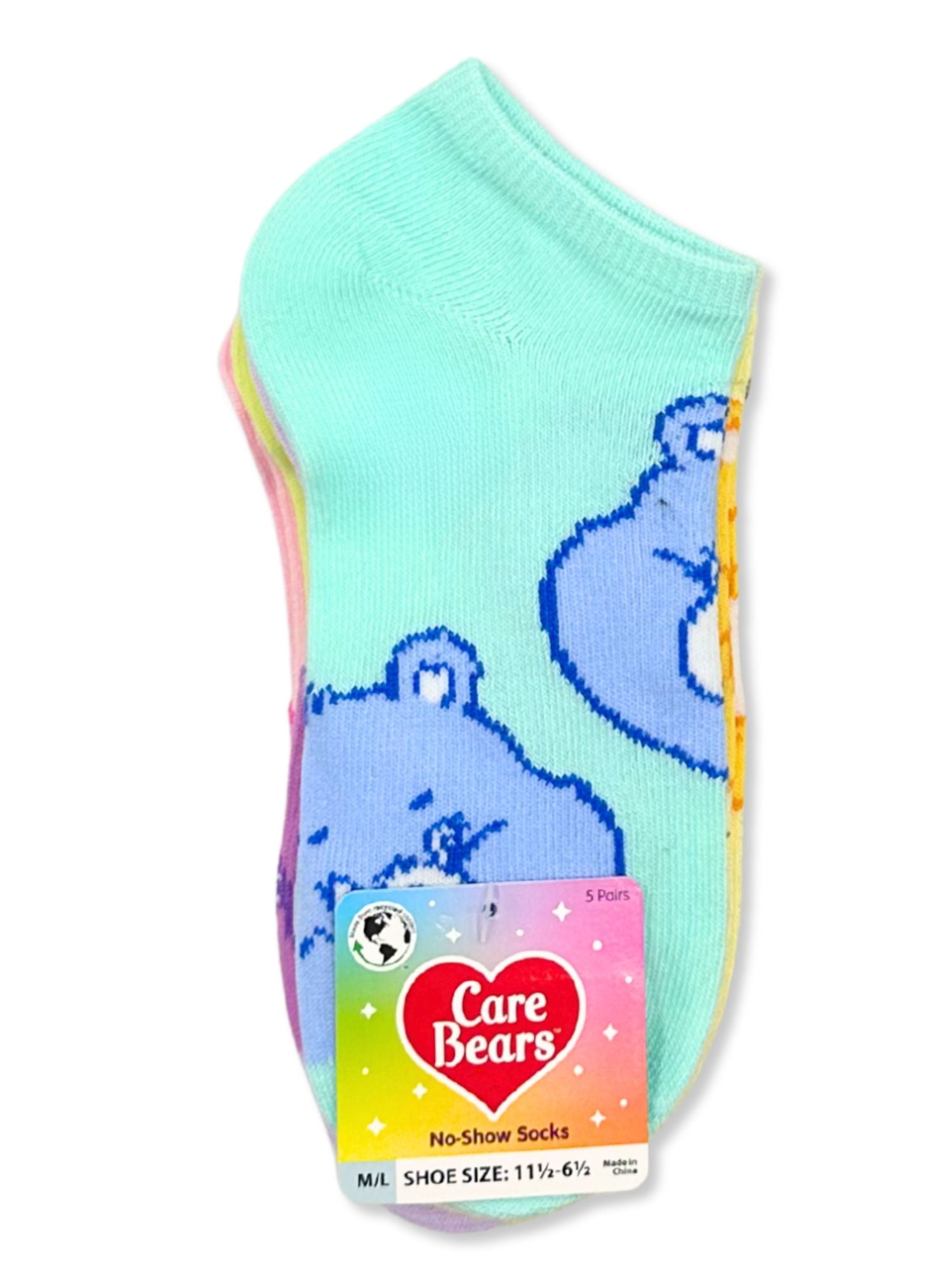 Care Bears Girls No-Show Socks, 5-Pack, Sizes S/M-M/L