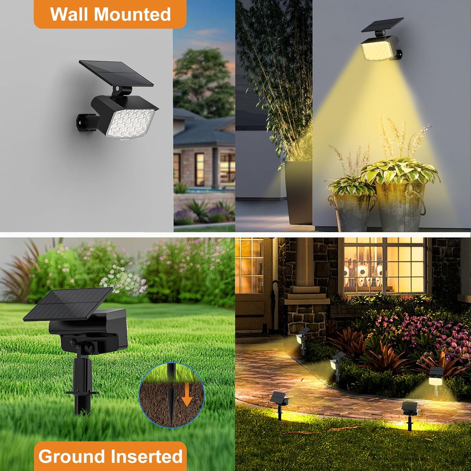 Solar Spot Lights Outdoor, 10 Pack, 3 Modes, Adjustable Landscape Solar Lights, IP65 Waterproof for Walkway, Yard, Garden, Driveway Security-Warm White