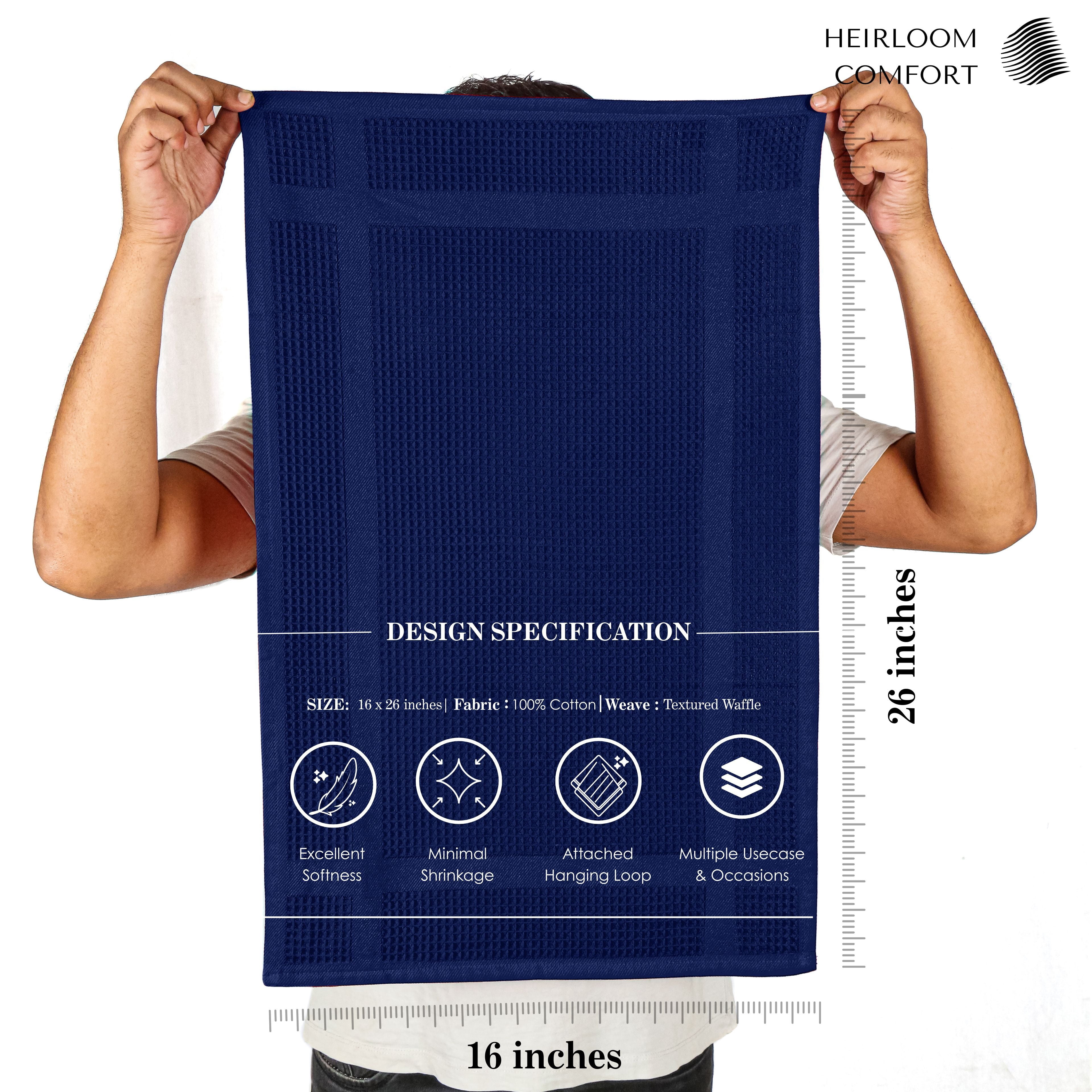 HEIRLOOM COMFORT 12 Pack Blue Waffle Weave Kitchen Towels, 16x26 Inches, 100% Cotton Dishcloth Set, Super Absorbent, Quick Dry, Soft Hand Towels for Drying Dishes, Cleaning, Durable, Indigo Blue