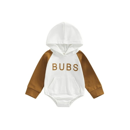 

Peyakidsaa Newborn Baby Boy Girl Letter Print Hooded Sweatshirt Romper Fall Clothes 3-6 Months