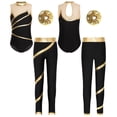 thumbnail image 5 of Kvysinly Kids Girls Ice Skating Bodysuit Set Gymnastic Yoga Ballet Dance Suit Metallic Leotard with Gold 14, 5 of 7