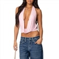 thumbnail image 2 of Tops de Cuello Halter para Mujer, Sin Mangas, con Escote en V Profundo y Cordones, Estilo Urbano de Verano Y2K Rosa L, 2 of 9