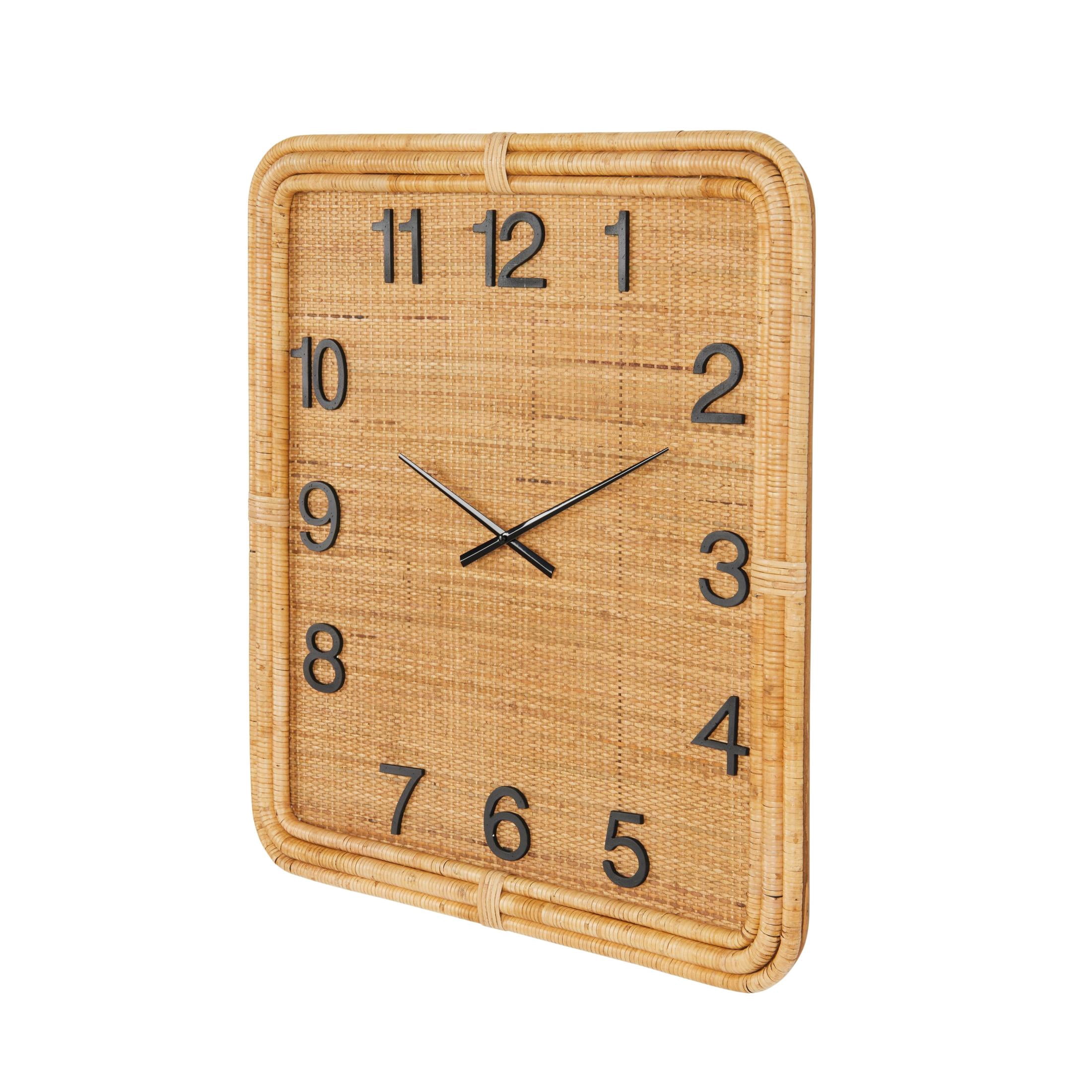 DecMode 31" Brown Wood Handmade Woven Wall Clock with Rattan Wrapped Frame