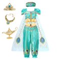 thumbnail image 1 of Jasmine Dress of Girl Birthday Party Carnival Fantasy Cosplay Disney Aladdin agic Lamp Moana Elena Princess Costume Clothing Set9-10T (150) Gao Jinjia LED, 1 of 2